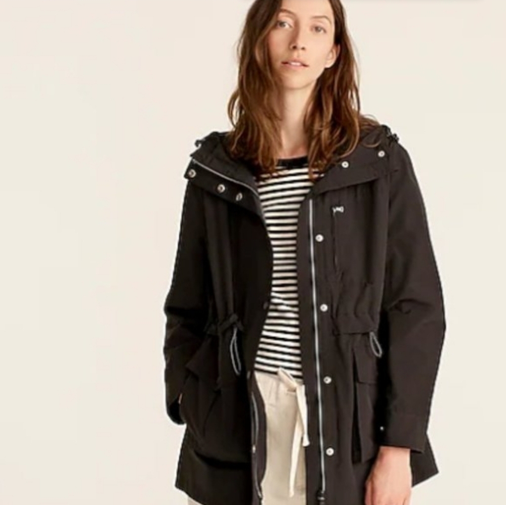 J.Crew The Perfect Lightweight Jacket Black Women's XS Hooded Anorak Utility EUC